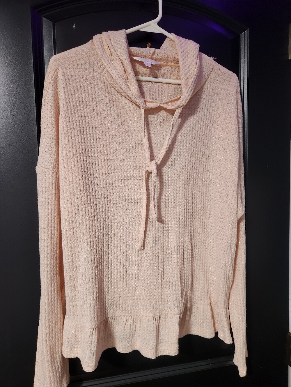 Lauren Conrad Women's Lightweight Hooded Waffle Knit Sweater - Soft Blush Pink